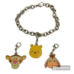 Vintage Disney Winnie the Pooh Charm Bracelet Tigger Eeyore Clip On Signed Set 3